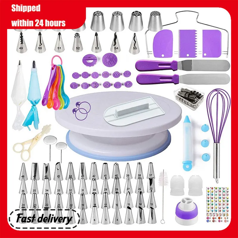 

137 Pcs Cake Turntable Decorating Tools Kit Rotary Table Baking Tool Piping Fondant Nozzle Piping Bag Set Bakeware Supplies Set