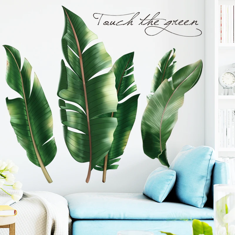 

3D Green Banana Leaf Wall Stickers Bedroom Decoration Sofa Background Wall Stickers Self-adhesive Creative Mural Art Decal