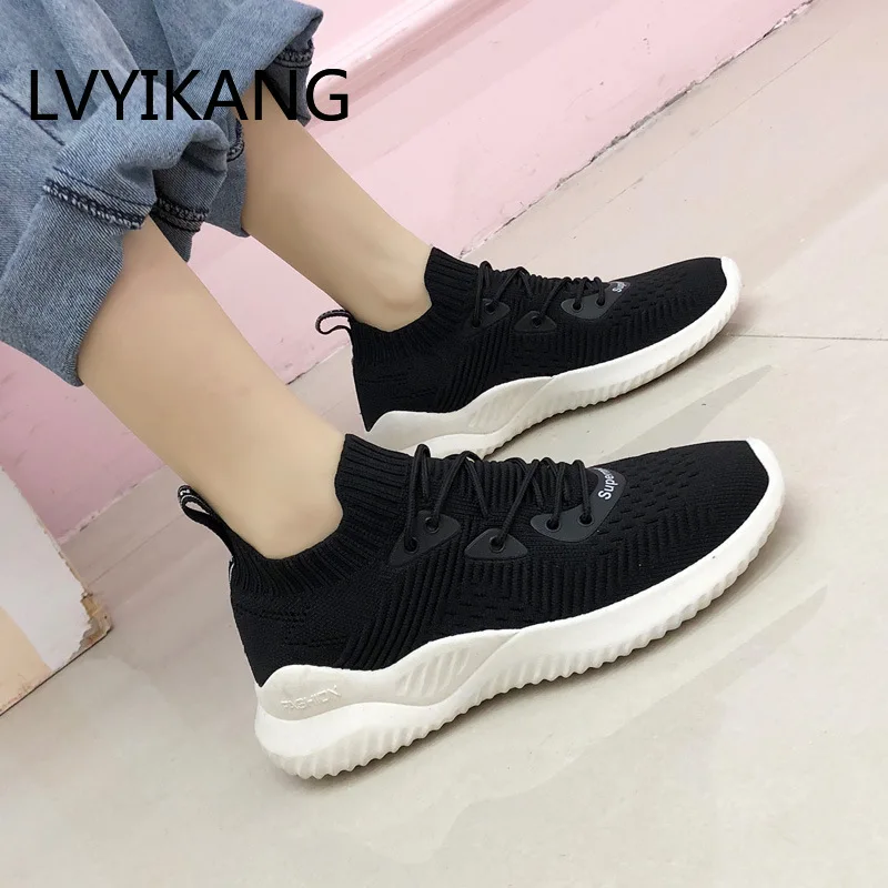 Кроссовки-носки женские Вулканизированная подошва без шнуровки сетчатые