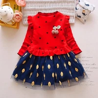 girls dress new childrens net yarn princess dress spring and autumn long sleeved dress kids clothes top skirt 2 6t