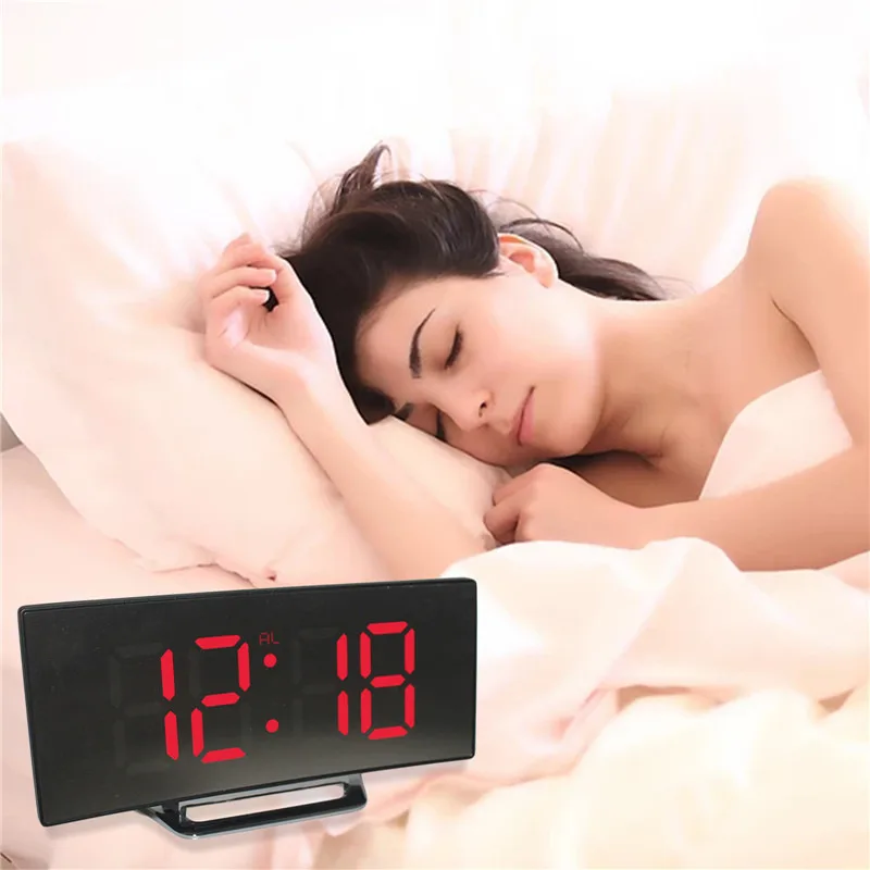 Цифровые настольные часы светодиодный зеркальный будильник электронные с