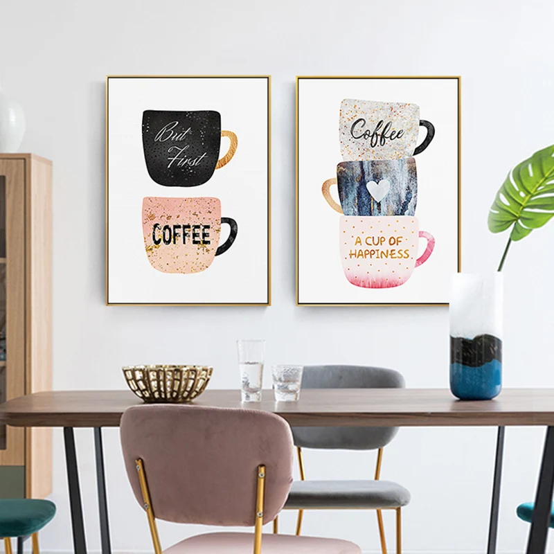 

Coffee Cup Wall Art Canvas Painting Nordic Mug Ins Art Poster Printing Kitchen painting coffee shop milk shop home decor