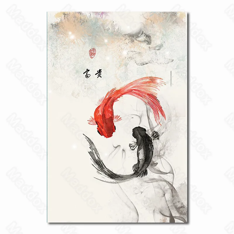 

Waterproof Ink Chinese Style Bedroom Decoration Painting a Leaf Flat Boat Koi Buddha Still Life Creative Decoration Painting