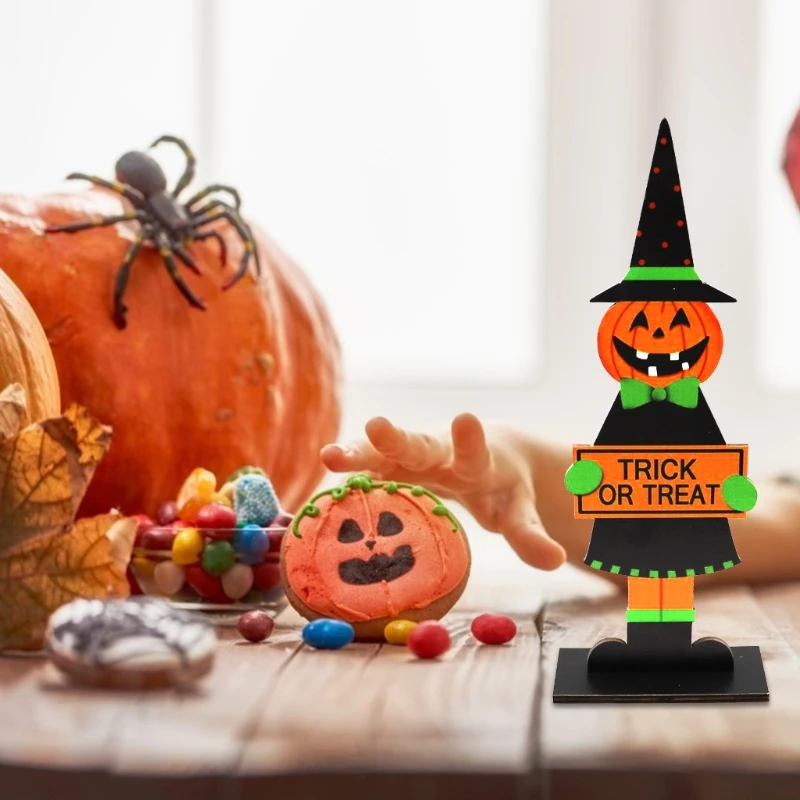 Деревянные настольные украшения на Хэллоуин с высокой шляпой в виде тыквы трюк