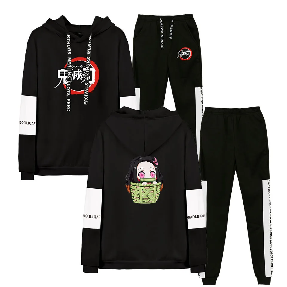 

Anime Demon Slayer jogging woman 2 Piece Set Hoodies Sweatshirts Harajuku Unisex Hooded Casual Sport Suit