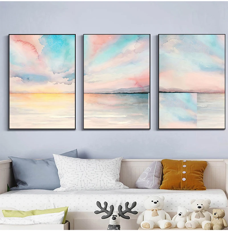 

Abstract Pink Sea Cloud Canvas Painting Nordic Plakaty Druki Modern Canvas Art for Living Room Fashion Wall Art Picture Poster