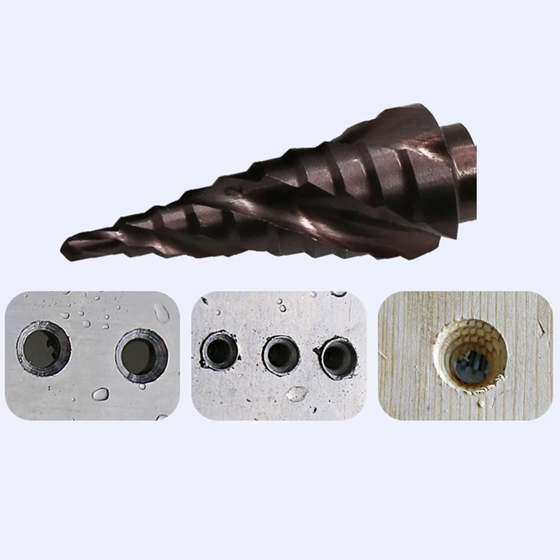 Трехлопастное спиральное ступенчатое сверло с шестигранным хвостовиком