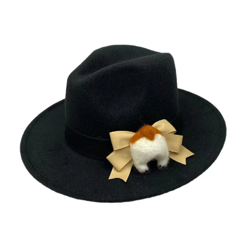 Шляпа Женская фетровая с широкими полями милая модная джазовая Панама милым