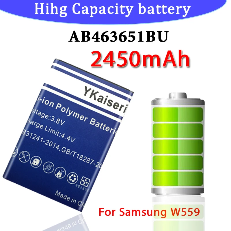 Аккумулятор 2450 мАч для samsung S5610 C3322 AB463651BU W559 S5620I S5630C C3518 J808 F339 S5560C C3370 C3200 S5296 L708E |