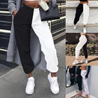 Черные и белые спортивные брюки с высокой талией, женские тренировочный штаны, модные уличные повседневные брюки в Корейском стиле, 2020