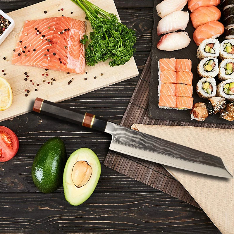 24 см суши сашими нож японский vg10 Дамасская сталь кирицукэ лососевая рыба филе