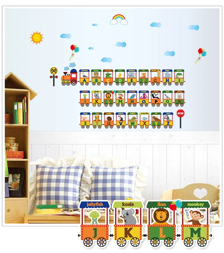 DIY мультфильм джунгли дикие 26 букв Алфавит животные настенные наклейки для детей