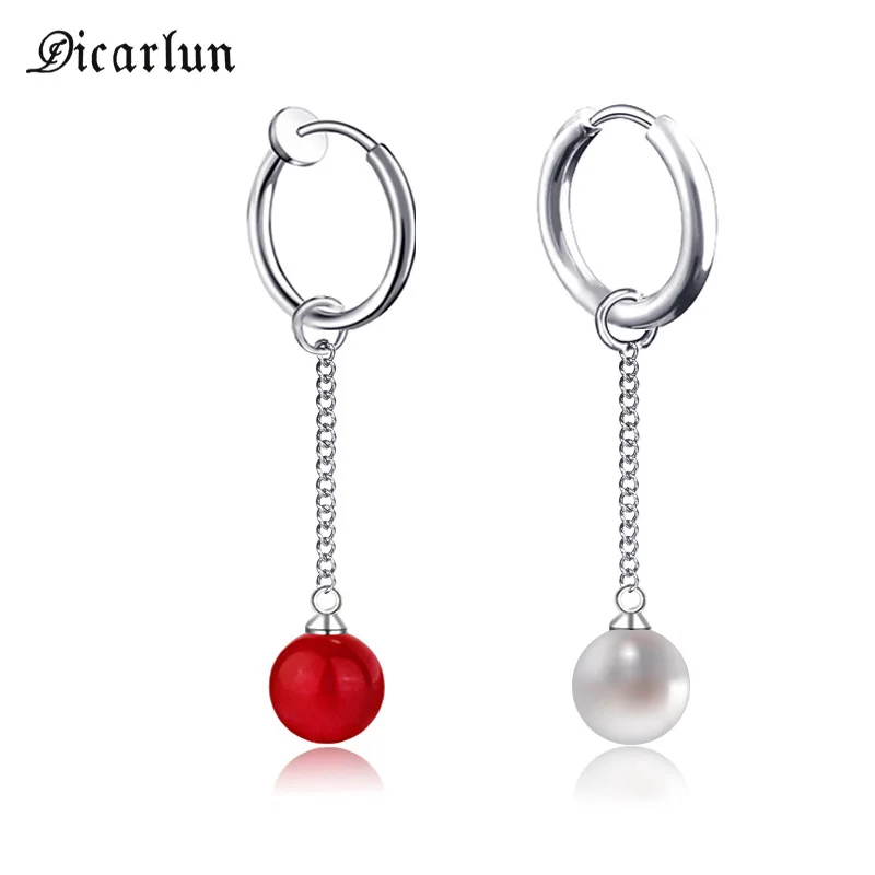 Маленькие Подвесные серьги DICARLUN с красным жемчугом в Корейском стиле
