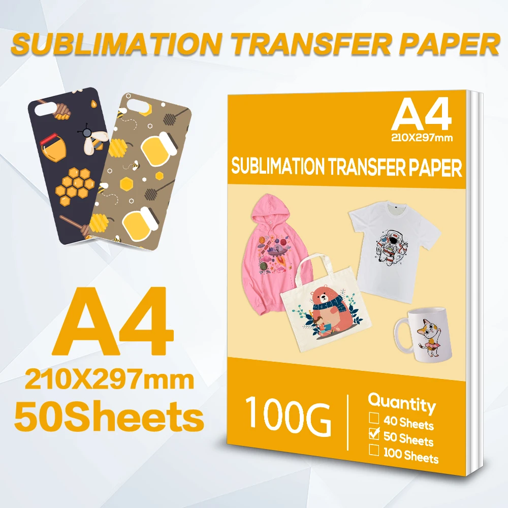A4 50 Sheets Heat Transfer Paper Sublimation Printing Paper for Polyester Cotton T-Shirt Hat Cap Cup for Inkjet Printer Paper