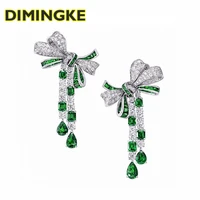dimingke 100 s925 sterling silver bowknot tassel earrings emerald indirect diamond super flash drop earrings jewelry
