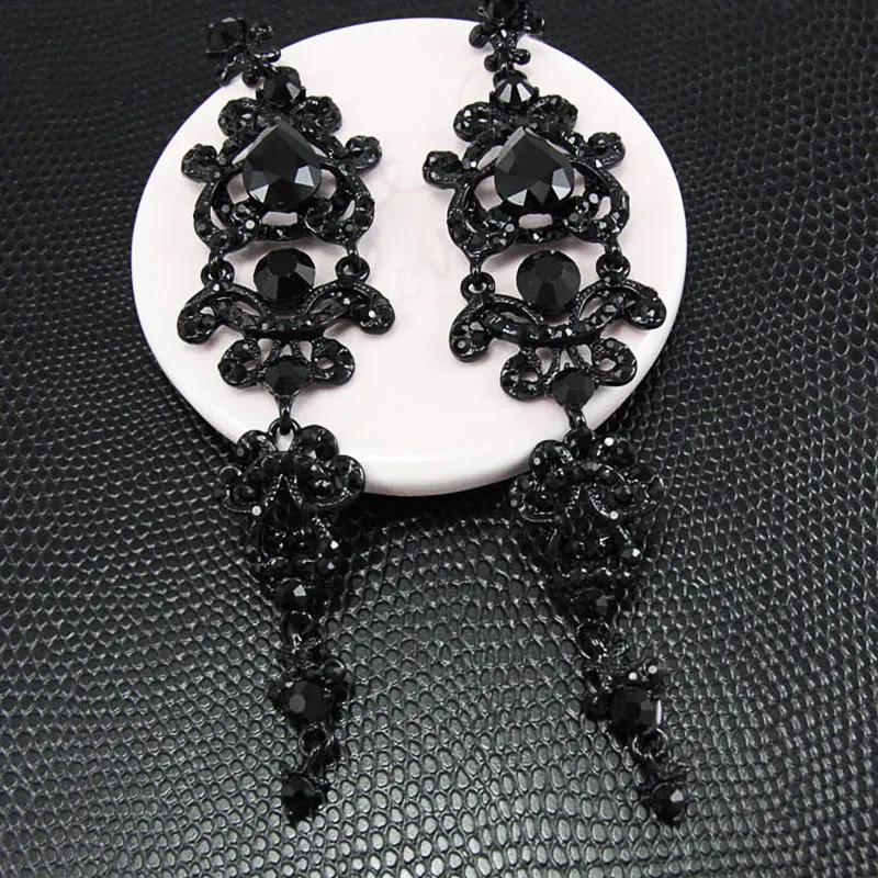 Роскошные готические черные серьги-подвески OCESRIO цвета шампанского длинные