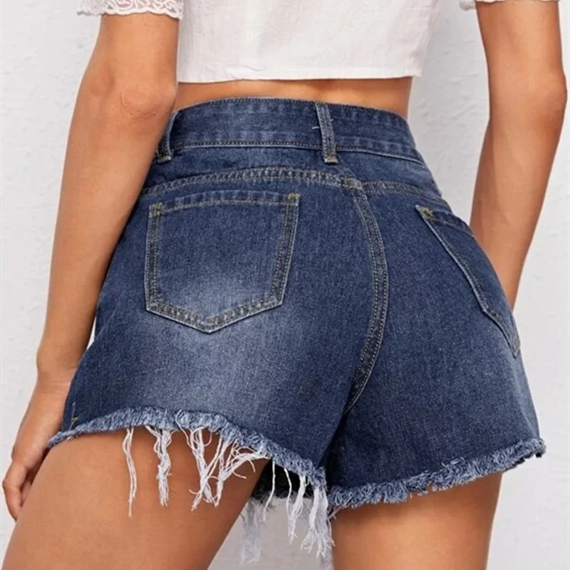 

European and American Spring New Hole Ladies Denim Shorts Women Fashion Tight Pocket Denim Shorts 2021