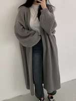 casual long knitted cardigan women tops vintage loose sweater coat solid oversized jumper korean fashion clothes female knitwear
