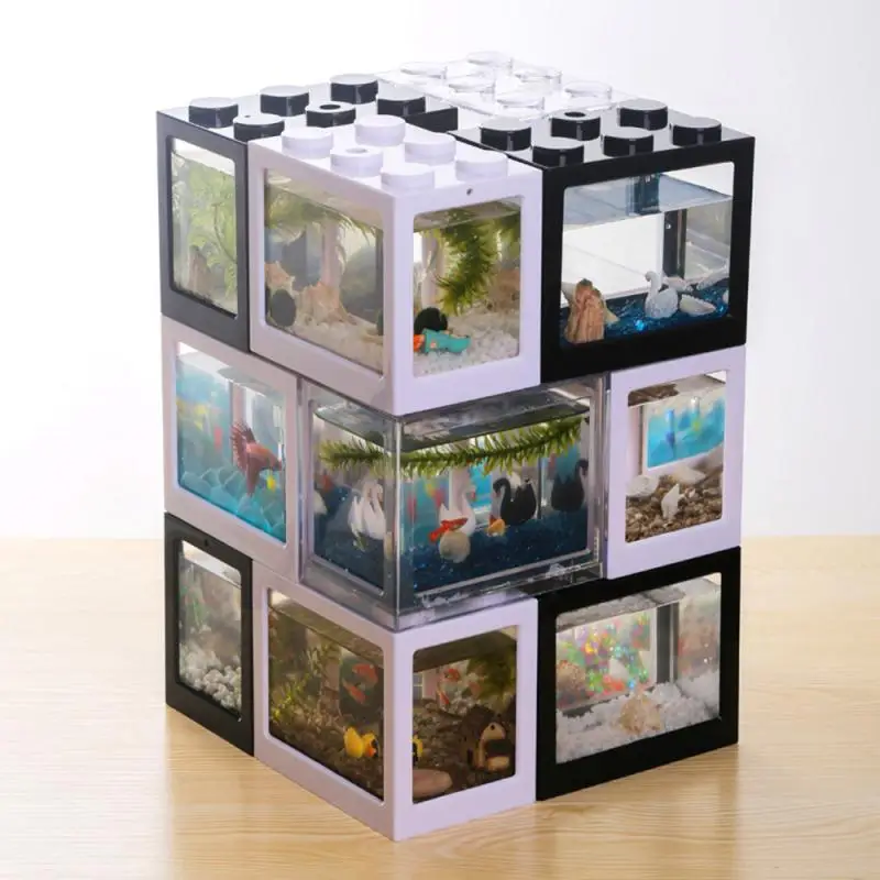 Mini Aquarium Building Block Fish Tank Stackable Blocks Ecological Spider Ant Small Reptile Pet Box | Дом и сад