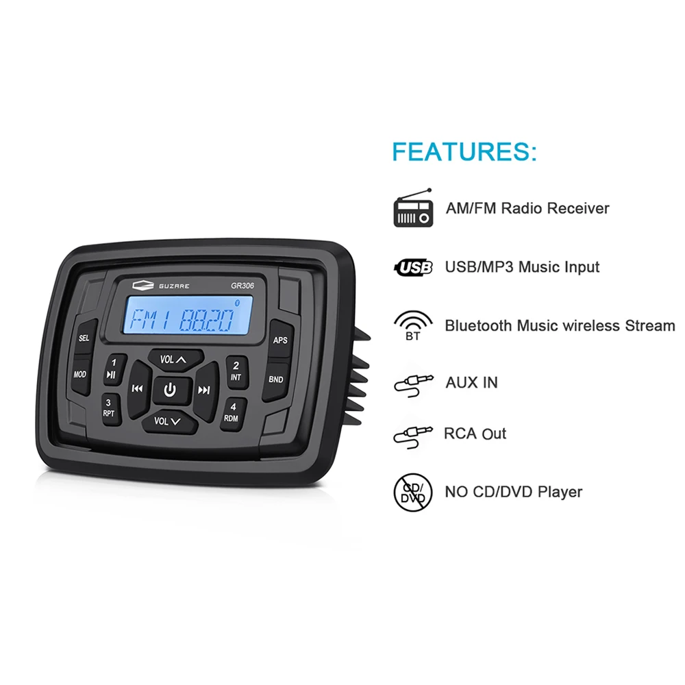 Морская аудио Водонепроницаемая лодка стерео Bluetooth FM AM радио медиа приемник MP3