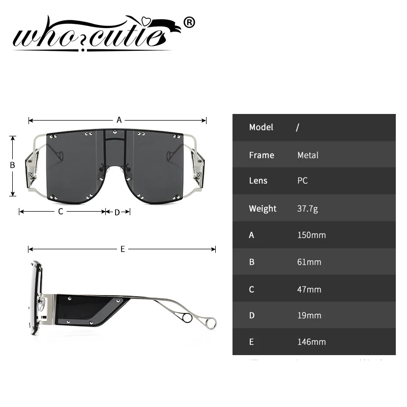 Fashion Square Rihanna Sunglasses Women Oversized Mirror Men Shades Glasses Luxury Brand Metal Rivet Trendy Female Eyewear S116 |