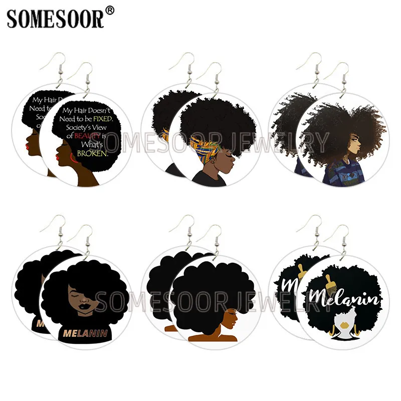 SOMESOOR меланин натуральные волосы деревянные висячие серьги афро кудри Black Inspire