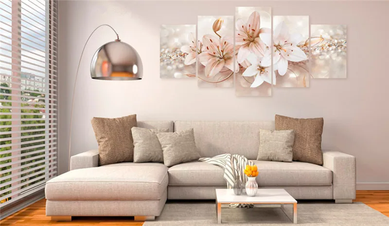 Холщовые картины для гостиной домашний декор 5 шт. цветок лилии картина модульный