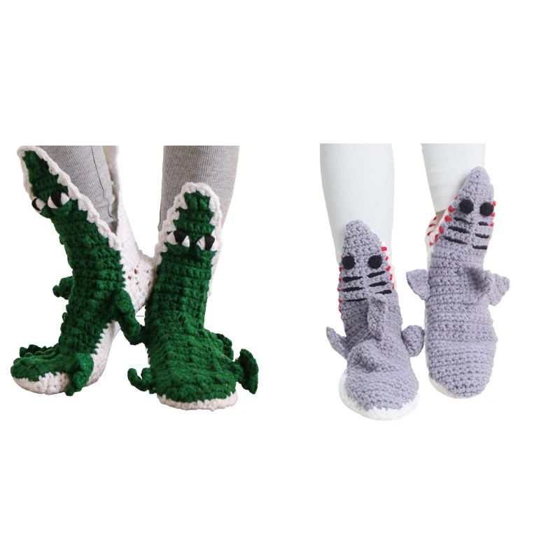 

2022 New Women Fun Shark Crocodile Socks Novelty 3D Wide Mouth Eating Leg Animal Cartoon Crochet Knit Warm Floor Slipper Hosiery