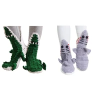 2021 new women fun shark crocodile socks novelty 3d wide mouth eating leg animal cartoon crochet knit warm floor slipper hosiery
