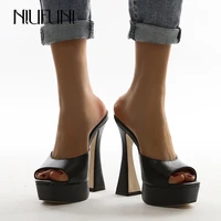niufuni 2021 new ins square head waterproof thick soled wine glass shiny high heels ladies sandals and slippers code 35 41 party