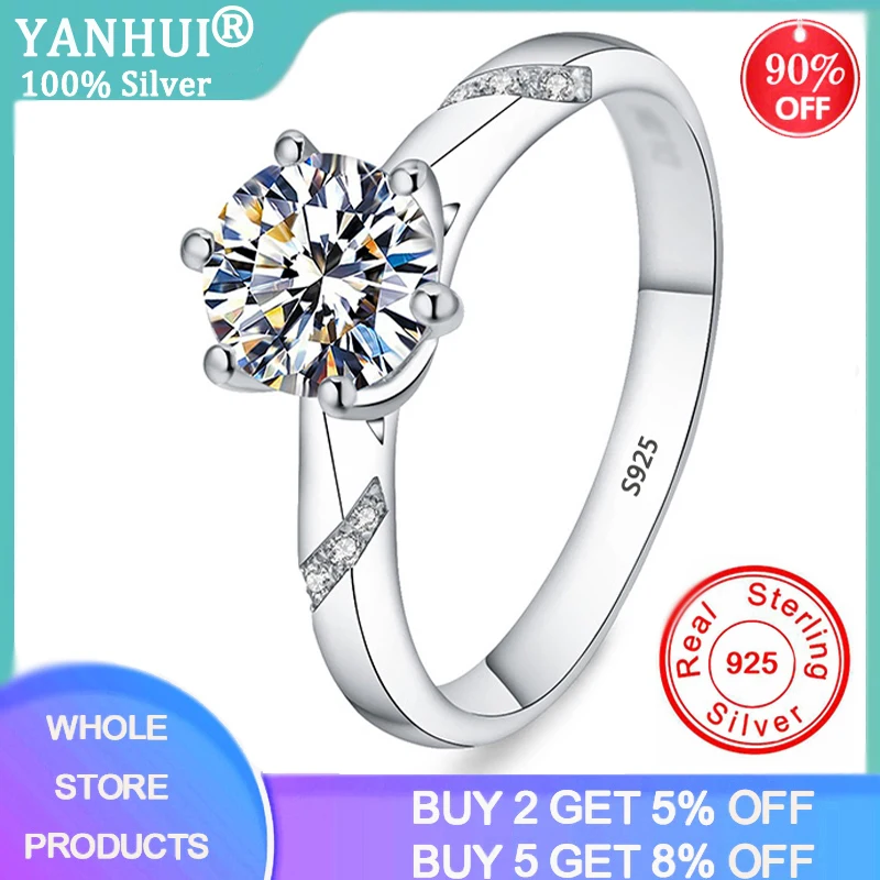

Free Sent Certificate 100% Real 925 Solid Silver 6mm 1.0ct Zirconia Diamond 6 Prongs Solitaire Engagement Wedding Ring For Women