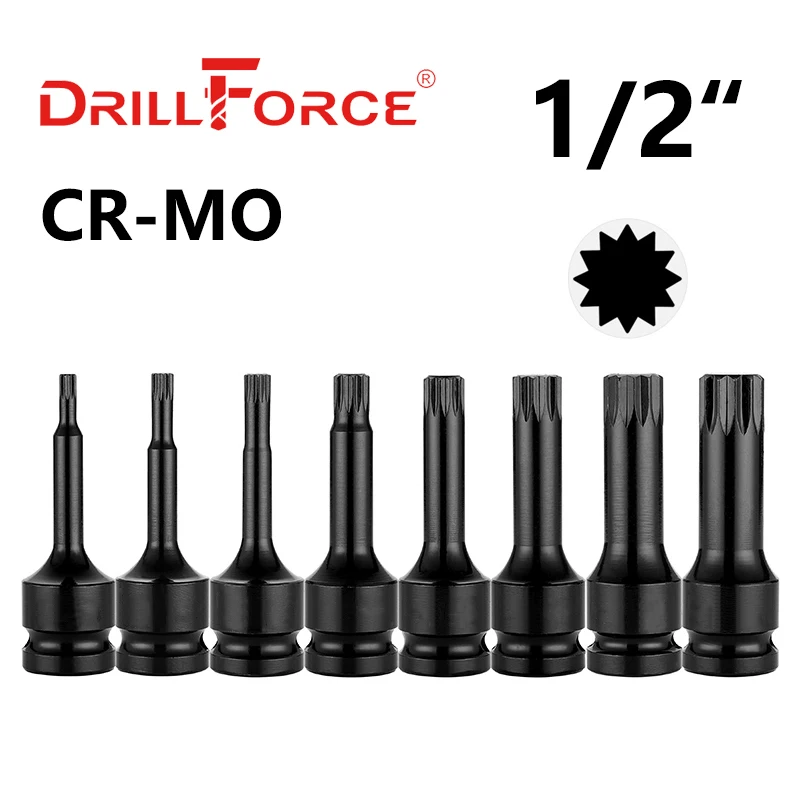 Drillforce 1/2" Drive Impact Spline Socket Bit Wrench Pneumatic Adapter M5/M6/M7/M8/M9/M10/M11/M12/M13/M14/M15/M16/M17/M18/M20