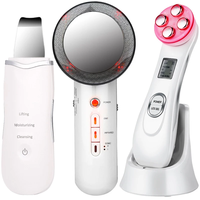 

EMS Mesotherapy RF Radio Frequency Facial Beauty + Ultrasoic Skin Scrubber Deep Face Cleaning + Infrared Body Slimming Massager