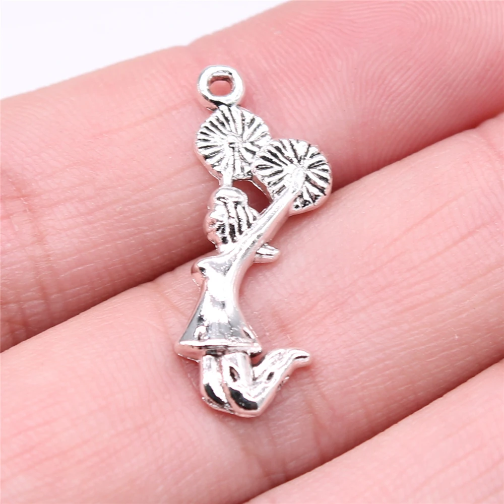 WYSIWYG 10pcs 28x10mm Cheerleaders Charms Antique Silver Color Pendant Charms For Jewelry Making Jewelry Accessories