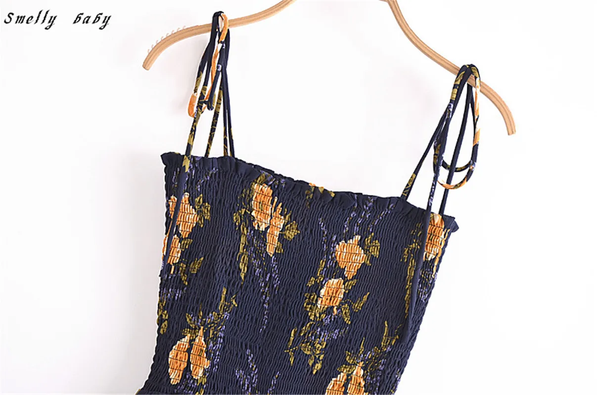 

vintage floral dress women high waist elastic slim sexy tube top sleeveless camisole mid-length lining dresses 2021 summer new