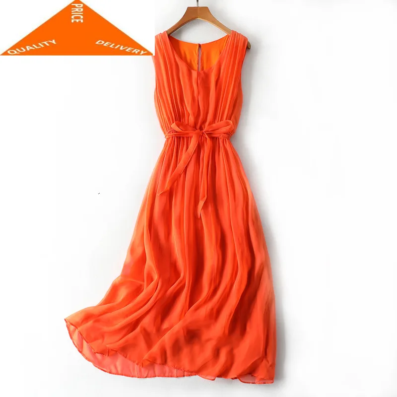 Женское винтажное пляжное длинное вечернее платье элегантное оранжевое из 100%