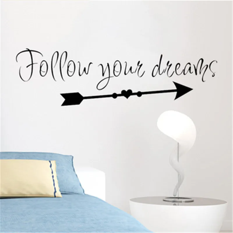 Follow Your Dreams Inspirational Quotes Wall Sticker For Kids Room Nordic Arrow Living Bedroom Phrases Decals Mural | Дом и сад
