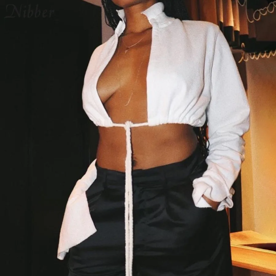 

Sexy Hot Lace Up Hollow Out Clubwear Crop Top Women 2020 Autumn Clothing Fashion Casual Pure Long Sleeve T-Shirt Mujer