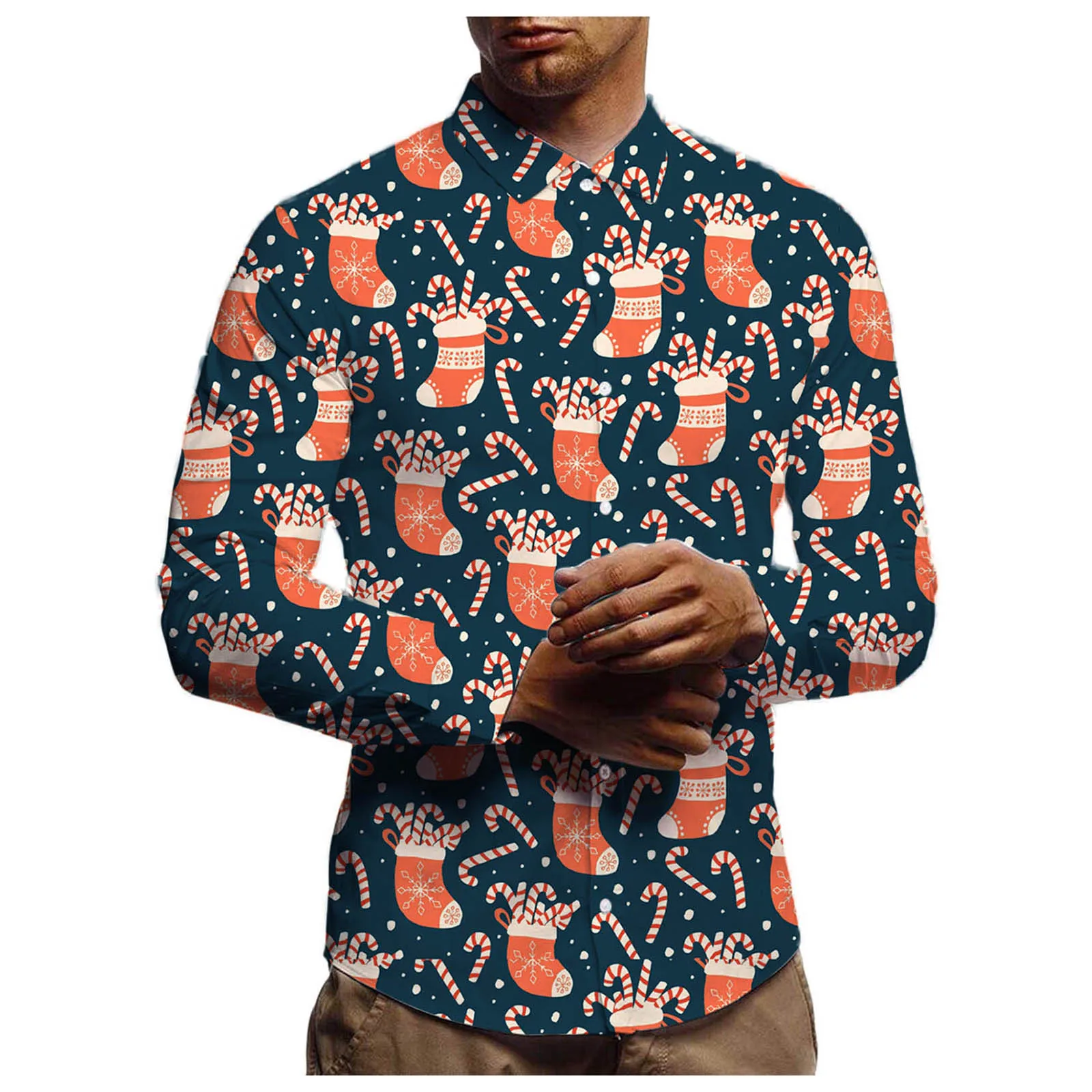 

Christmas Men's Fashion Printed Long Casual Winter Top Blouse Shirts Sleeve Autumn Men Shirts Men Shirts Fashion
