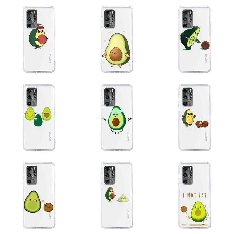 

Cute cartoon aguacate Fitness fruit Phone Case For Huawei P40 P30 P20 Mate Honor 10i 30 20 i 10 40 8x 9x Pro Lite Transparent