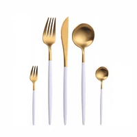 5pcs white gold cutlery set matte colorful flatware set 304 stainless steel dinnerware set kitchen silverware gold tableware set
