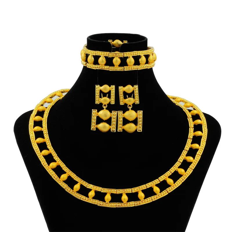 jewelry set 1 Новые Модные полые африканские королевские Женские Ювелирные наборы нигерийская Невеста Свадебные ювелирные изделия Золотое ожерелье серьги рождественские ювелирные изделия - Окраска металла: jewelry set 1