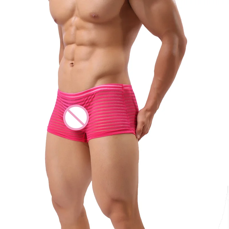 4 шт./лот сексуальные мужские боксеры шорты ультратонкие полосатые сетчатые