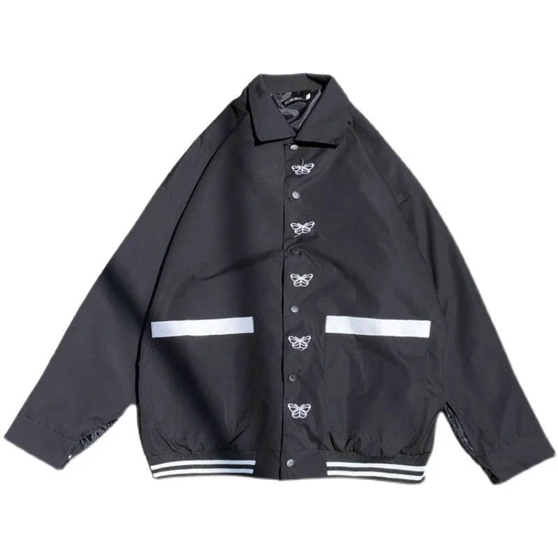 Мужская весенне-осенняя бейсбольная куртка с длинным рукавом и вышивкой бабочки