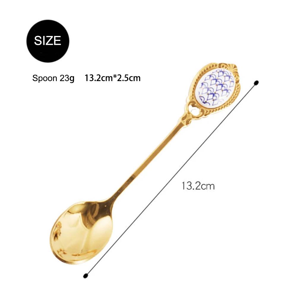 

4Pcs/Set Inlaid Ceramic Handle Spoon Ice Cream Coffee Spoon Teaspoon Gilded Dessert Cake Honey Spoon Tableware