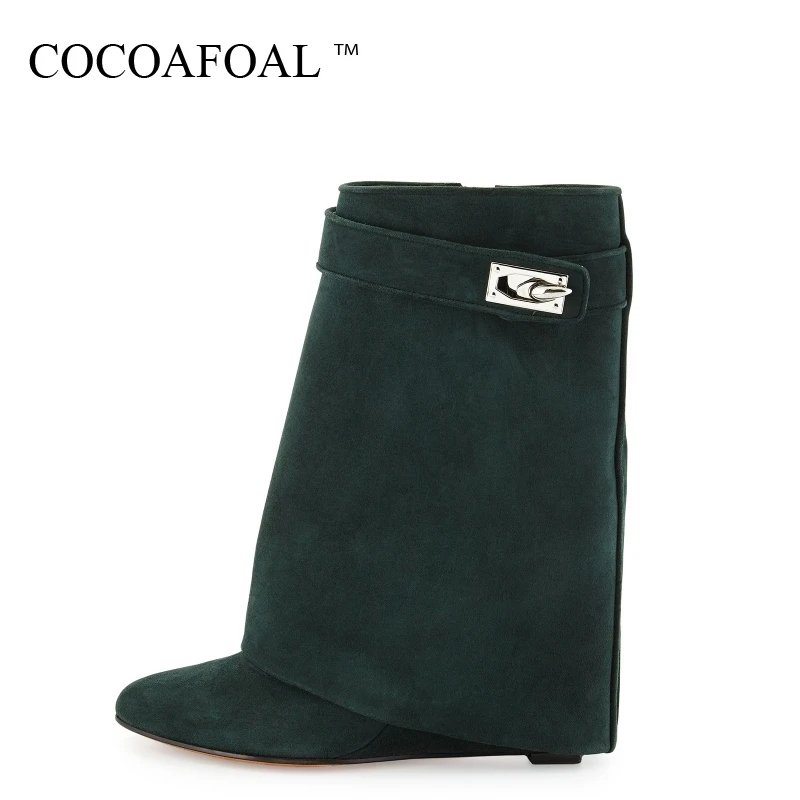 COCOAFOAL Autumn Winter Women's Wedges Ankle boots Woman High Heel Genuine Leather Boots Shoes Fashion Faux Suede Black | Обувь
