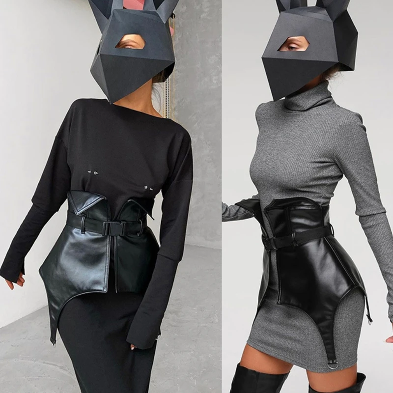 Womens Gothic Faux Leather Corset Skirt Dress Waist Belt Adjustable Black Harness Buckle Bustier Waistband Peplum Bodice | Аксессуары