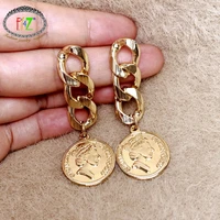 f j4z retro chic earrings for woman vintage coin charms drop earrings gold alloy party gift jewelry bijoux dropship