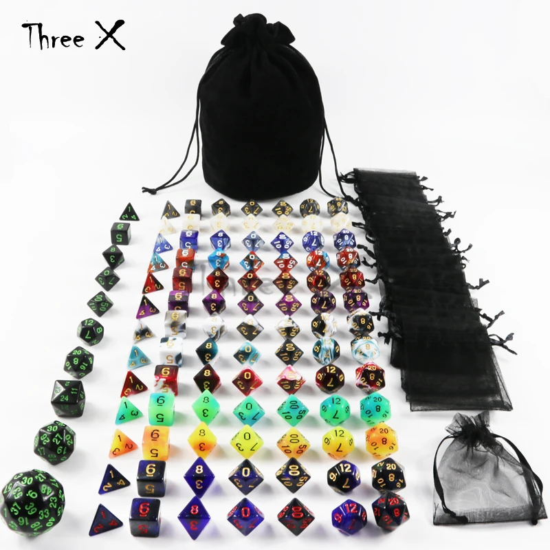 101 шт. кости с сумкой многогранные D4 D6 D8 D10 % D12 D20 D30 D60 для ролевых игр DnD настольные