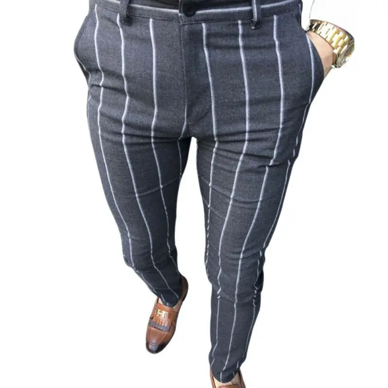 Брюки мужские деловые в полоску удобные длинные штаны одежда Вертикальную